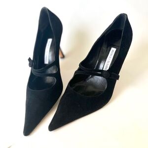 Manolo Blahnik  Black Suede Double Strap Heels Size 39